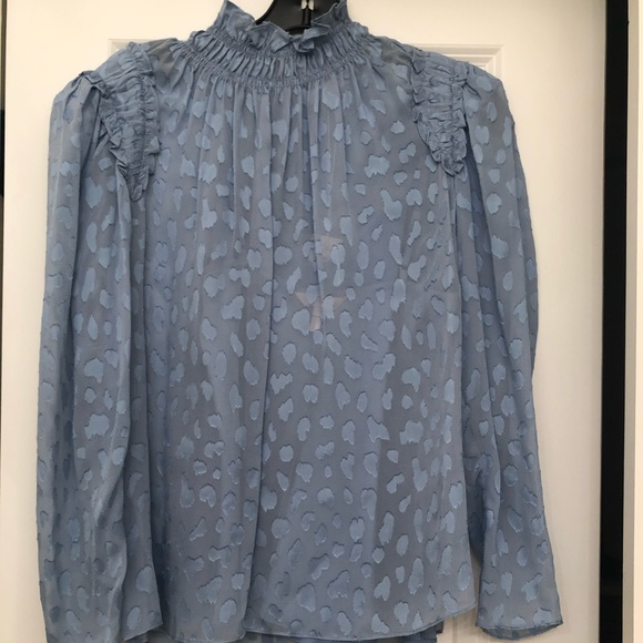 ✨NWT Rebecca Taylor Long-Sleeve Leopard Ruffle Top - Picture 2 of 6